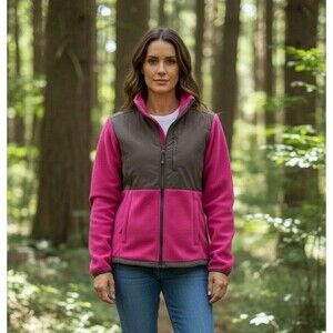 Mountain Fog Fleece Jacket Women's Medium Pink Gray Accent Full Zipper Pockets